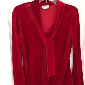 Red velvet like velour long long with tie neck top